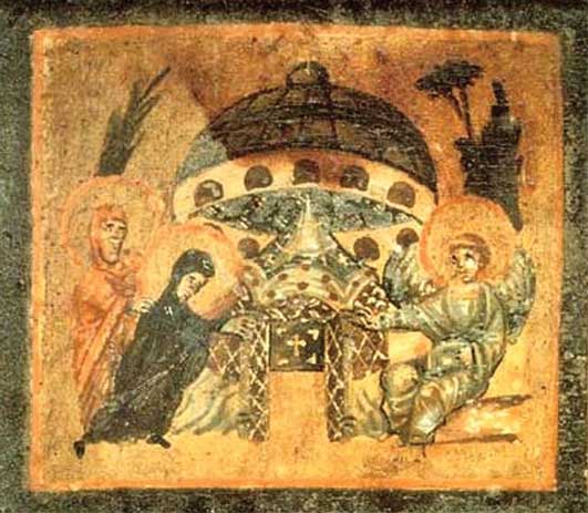 A fresco of XI century Saucer at the Tomb of Jesus with a Vitmana